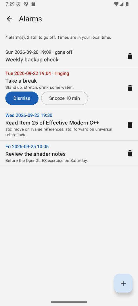 The Android alarm list