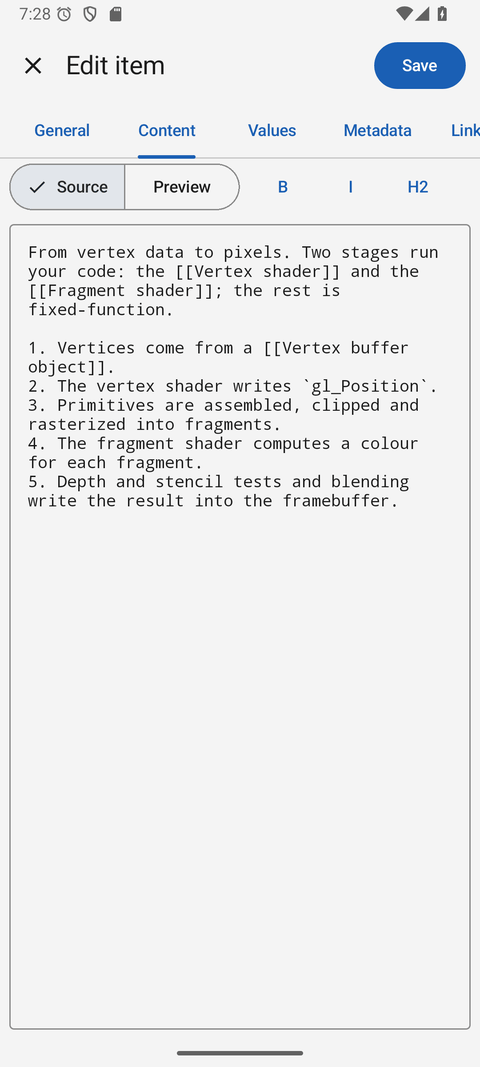 The Android editor, Content tab