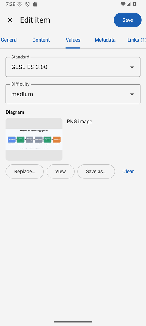 The Android editor, Values tab