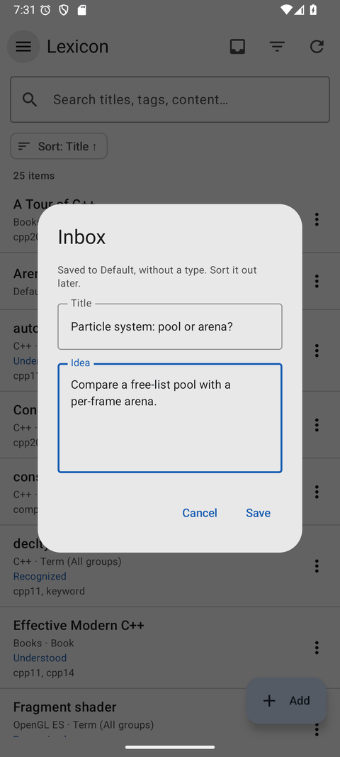 The Inbox on Android with a title and the idea