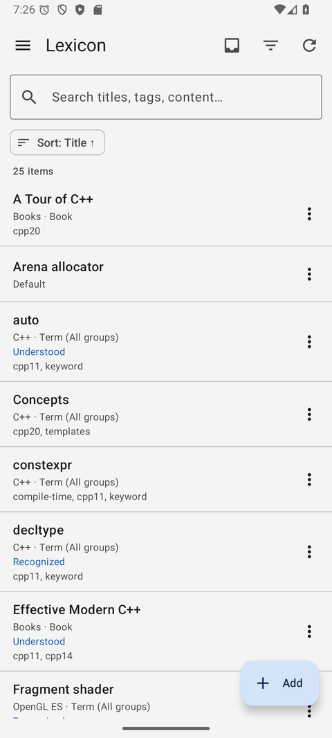 The Android app: the items list