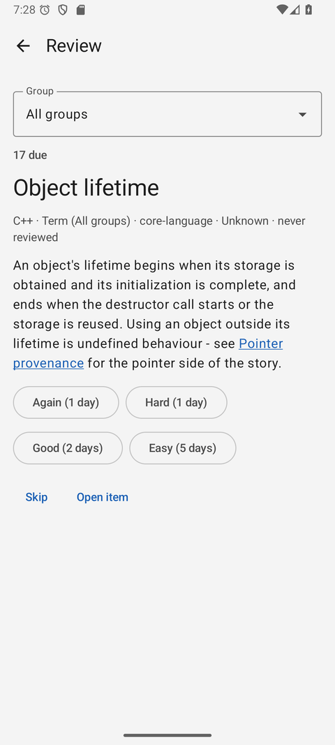 The Android app: a review card