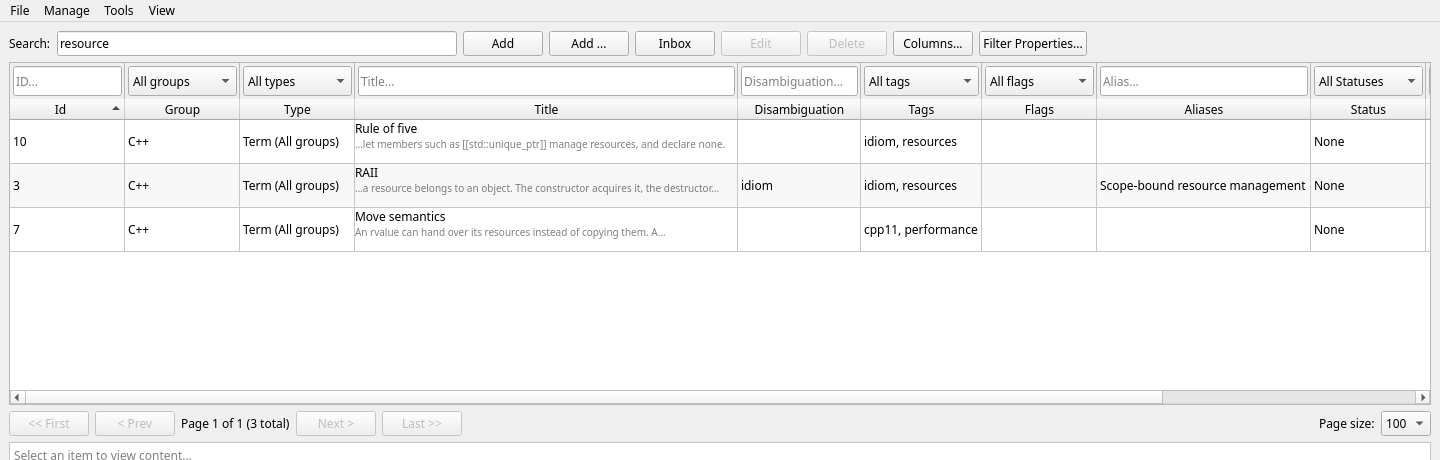 Search results with a line under each title showing the matched piece of content