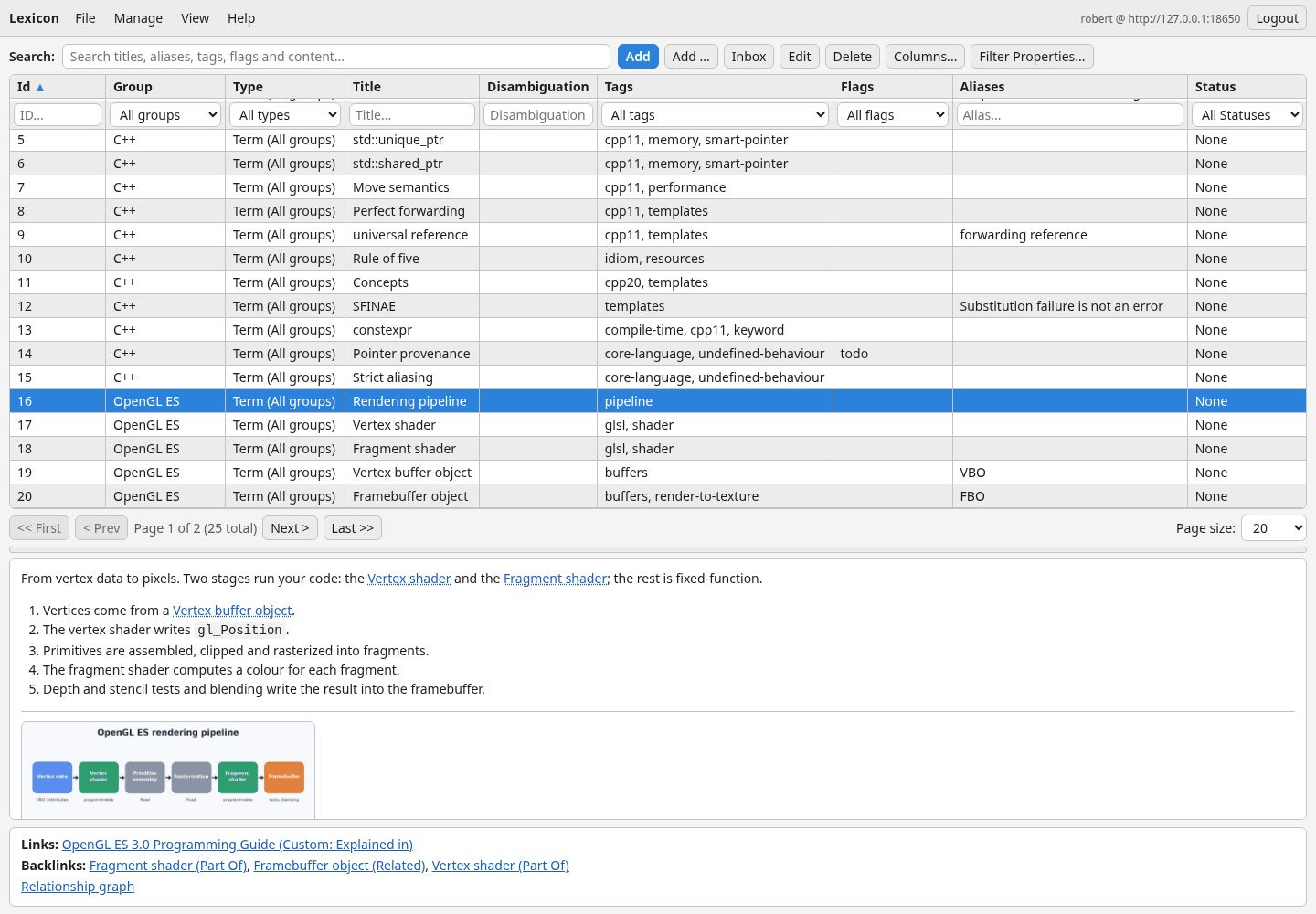 The Lexicon web client in a desktop browser