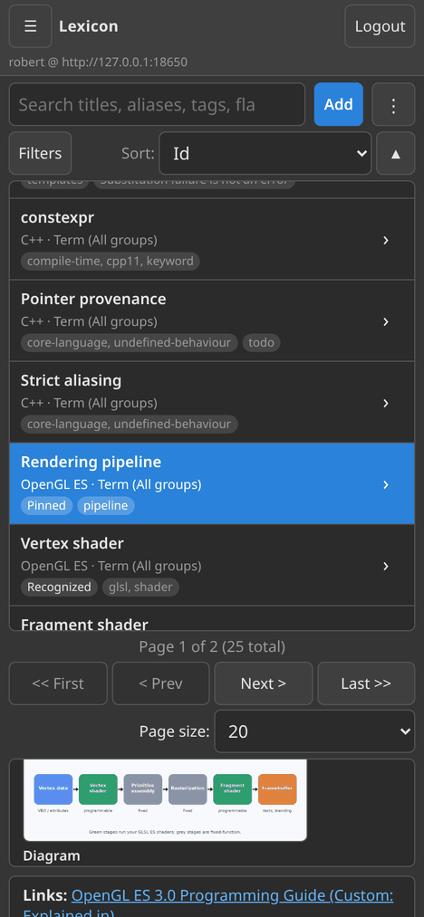 An item with its image in the web client on a phone